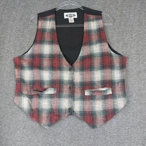 RIDE WOMENS VINTAGE RED PLAID BUTTON FRONT TIE BACK VEST SIZE LARGE